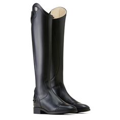 Ariat Ravello Dress Tall Riding Boots lend a modern, yet timeless finish to your show-ready look. Beautifully handcrafted from soft, premium Italian calf leather, Ravello pairs sophisticated design and a luxurious glove-like fit.It is styled with an elegant cuff at the Spanish topline and boasts an oiled leather inner calf panel for reinforcement, support and grip. Fully lined in premium full-grain leather, it is built with a square toe and 1" riding heel.Key features & benef Dressage Clothes, Mens Tall Boots, Fly Boots, Womens Tall Boots, Paddock Boots, Bridle Bag, Wrap Boots, Womens Riding Boots, Country Boots