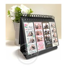 a desk calendar with photos on it