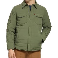 He'll be warm and stylish in this men's Levi's quilted shacket. Click on this MEN'S GUIDE to find the perfect fit and more! FEATURES Snap closure Midweight Vented hem Long sleeve 2 chest patch pockets & 2 front side slip pockets 1 interior pocketFIT & SIZING Regular fitFABRIC & CARE Polyester Machine wash - delicate Imported Size: XL. Color: Green. Gender: male. Age Group: adult. Casual Solid Quilted Jacket With Pockets, Casual Quilted Jacket With Patch Pockets, Casual Quilted Jacket With Button Closure For Cold Weather, Winter Relaxed Fit Shacket For Outdoor, Casual Quilted Jacket For Cold Weather, Winter Outdoor Relaxed Fit Shacket, Casual Relaxed Fit Quilted Jacket With Pockets, Casual Quilted Jacket With Patch Pockets For Winter, Casual Quilted Jacket With Pockets And Relaxed Fit