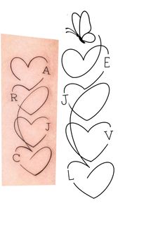 two hearts are shown next to each other with the word love written on one side