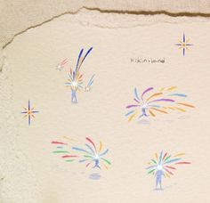 an artistic drawing of fireworks on paper