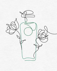 a drawing of a vase with flowers in it