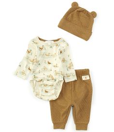 From Purebaby&#x2C; this two-piece set features:Bodysuit:Duck-printCrew necklineLong sleevesSnap backSnap-leg closures to make changing easyJogger:SolidPull-on stylingElastic waistbandBanded cuffs at the leg hemsIncludes:Coordinating hat with attached "bear ears"Care:Organic cotton/polyesterMachine wash/line dryImported. Coverall Outfit, Bear Ear Hat, Personalized Baby Boy, Bear Ears, Ear Hats, Hat Set, Print Bodysuit, Newborn Boy, Baby Boy Newborn