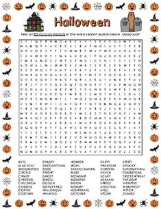 halloween word search with pumpkins on it