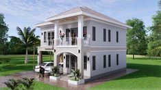 this is a 3d rendering of a two story house