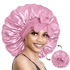 PRICES MAY VARY. 【Double Layer Satin Lined】Double layer silk satin bonnets for you, the sleeping cap can be reversible for both sides, outside and inside are the same smooth. You can also choose same or different colors, good idea for head to protect hair in good style. 【𝐅𝐢𝐱 𝐰𝐢𝐭𝐡 𝐋𝐨𝐧𝐠 𝐁𝐚𝐧𝐝】This superior non-slip satin Bonnet for Sleeping is featured with stretchy soft long band in size of 2.8” wide and 58” length, elastic and skin friendly, adjust tightness, then wrap in different Satin Hair Wrap, Silk Hair Bonnets, Sleeping Cap, Night Hair, Satin Bonnets, Sleep Hairstyles, Women Curly Hair, Night Hairstyles, Silk Bonnet