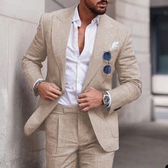 Suit Linen Men, Light Suit Wedding, Groomsmen Linen Suits, Mens Summer Suits Wedding, Summer Wedding Man Guest, Summer Wedding Suits Men, Summer Wedding Guest Suit, Groom Suit Light, Spring Suits For Men