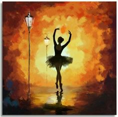 a painting of a ballerina in front of a street light