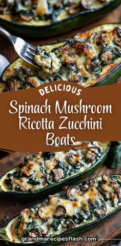 stuffed mushrooms and ricotta zucchini boats with text overlay