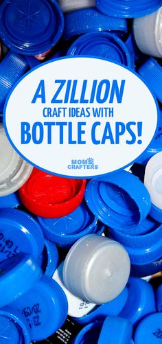 a pile of plastic bottle caps with a sign that says azllion craft ideas with bottle caps