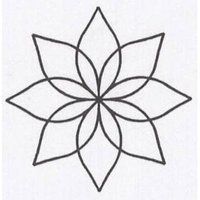 a black and white drawing of a flower with four petals on the center, surrounded by thin lines