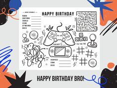 a birthday card with an image of a video game controller on it and the words happy birthday