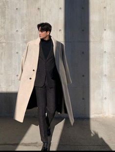 Korean Suit Men Fashion, Plaid Peacoat Outfit, Classy Outfits Men Winter, Mafia Outfits Men, Korean Men Fashion, Korean Suit, Mens Winter Fashion Outfits, Sustainable Brands