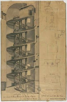 an architectural drawing of a spiral staircase