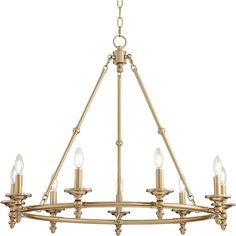 a chandelier with six lights hanging from the bottom and one light on top