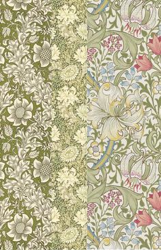 an intricately designed wallpaper with flowers and leaves in green, red, yellow and blue