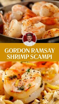 the cover of gordon ramsay'shrimp scampp recipe is shown in this image