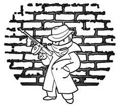 a black and white drawing of a man playing the violin in front of a brick wall