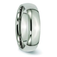 a men's wedding band in white gold with polished finish and beveled edges