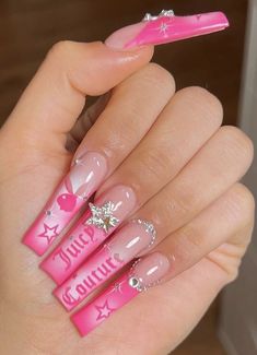 Pink nails | y2k nails | summer nails | back to school nails | nail ideas | Barbie nails | nails with charms Y2k Nail Art, Y2k Nail, Nails Y2k, Kitty Nails, Nails Summer Nails, Nail Gems, Really Cute Nails, Soft Nails