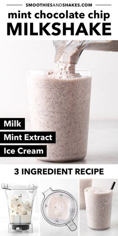 the ingredients to make chocolate chip milkshake in a blender, with text overlay