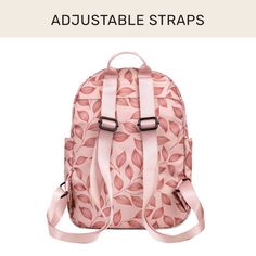 Jadyn 11" Mini Backpack - Rose Leaflet Casual Large Capacity Pink Backpack, Pink Shoulder Bag For Back To School Travel, Back To School Pink Shoulder Bag For Travel, Casual Pink Softback Backpack, Pink Bags For Daily Use, Back To School, Pink Bags For Daily Use And Back To School, Pink Everyday Shoulder Backpack, Pink Bag With Zipper For Back To School, Pink Bag With Zipper Closure For Back To School