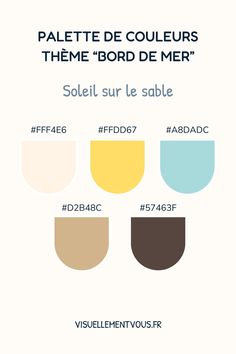 5 palettes de couleurs thème Bord de mer Essence, Branding, Tes