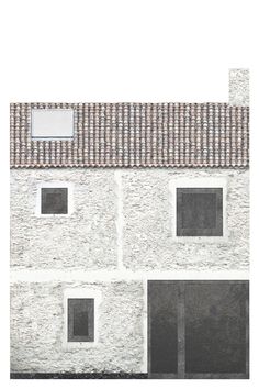 a drawing of a house with windows and tiled roof