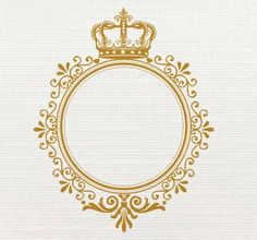 a gold frame with a crown on top and an ornate border around the edges in white paper