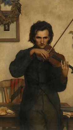 a painting of a man holding a violin