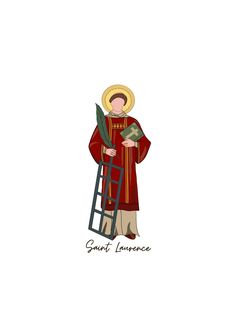 an image of saint lumeo holding a book and standing in front of a white background