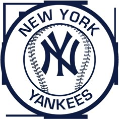 the new york yankees logo is shown in blue and white, with an image of a baseball