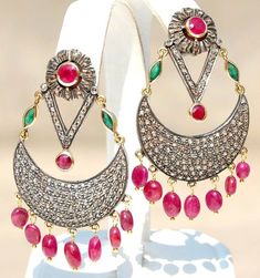 Gorgeous African Ruby Emerald Diamond 18KT Chand Bali Earrings | Etsy Chand Bali Earrings, Chand Bali, Bali Earrings, Vintage Stud Earrings, Chandbali Earrings, Handmade Jewel, Ruby Emerald, Victorian Rings, Vintage Style Jewellery