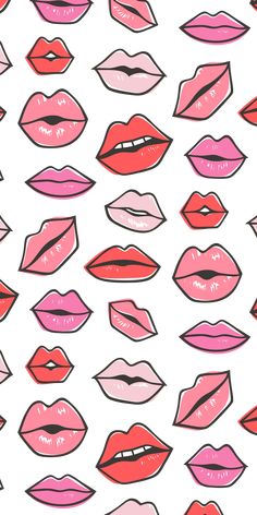 many pink and red lips on a white background