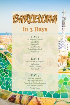 an advertisement for barcelona in 3 days