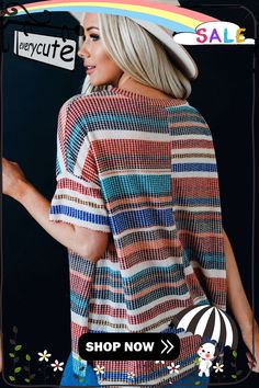 Multicolor Striped Loose T-shirt with Slits Casual Color Block Knit Top For Summer, Trendy Multicolor Short Sleeve Knit Top, Casual Color Block V-neck T-shirt, Casual V-neck Color Block T-shirt, Multicolor Short Sleeve Color Block Tops, Striped Color Block V-neck Tops, Casual Multicolor Short Sleeve Knit Top, Striped Color Block Short Sleeve Tops, Multicolor Short Sleeve Knit Top For Summer