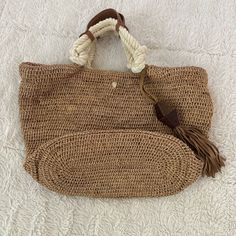 Like New, Maybe Used Once Or Twice. It Has Some Blue Markings On The Rope Knots But It Had That When I Bought It. Has Been Stored In Dust Bag. Raffia Woven Tote Bag, Leather Fringe Accent And Braided Rope Handles. Helen Kaminski, Rope Knots, Woven Tote Bag, Braided Rope, Tote Bag Leather, Rope Handles, Leather Fringe, Womens Tote Bags, Bucket Bag