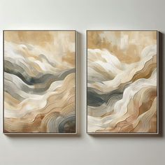 two paintings hanging on the wall next to each other, one with an abstract painting