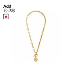 in stock Gold-tone Toggle Chain Necklace Gift, Gold-tone Toggle Chain Necklace For Gifts, Everyday Gold Chain Toggle Necklace, Gold Chain Link Toggle Necklace Gift, Gift Gold Chain Toggle Necklace, Gold-tone Toggle Chain Link Necklace With Lobster Clasp, Metal Necklace With Toggle Clasp And Round Pendant, Gold-tone Chunky Chain Toggle Necklace, Everyday Metal Toggle Necklace With Clavicle Chain