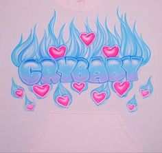 a white hoodie with the word crap written in blue and pink flames on it