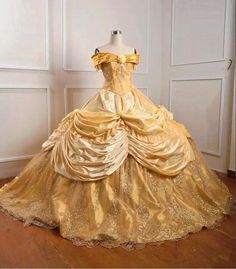 Sparkly Belle Princess Quinceanera Dresses Beauty and the Beast Inspired Cosplay Belle Ballgown, Yellow Ballgown, Princess Quinceanera Dresses, Princess Ariel Dress, Belle Gown, Custom Design Dress, Beauty And Beast Wedding, Belle Princess, Little Mermaid Dresses