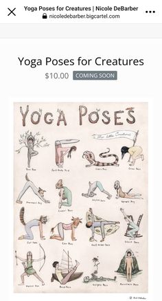 an image of yoga poses for creatures on the front cover of a book, with text below