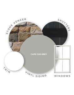 an open window with the words cape coo grey in front of it and three different windows