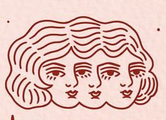 three women's faces are drawn in red ink