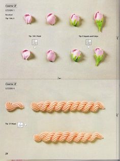 the instructions for how to make an origami flower with pink flowers and green leaves