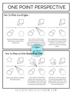 printable demonstrating how to draw in one point perspective One Point Perspective Drawing Easy, Perspective Worksheet, One Point Perspective Drawing, 1 Point Perspective Drawing, Art Club Projects, Perspective Lessons, 1 Point Perspective, Middle School Art Projects, Art Lessons Middle School