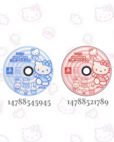 two hello kitty designs are shown on the same surface as each other, with different colors and sizes