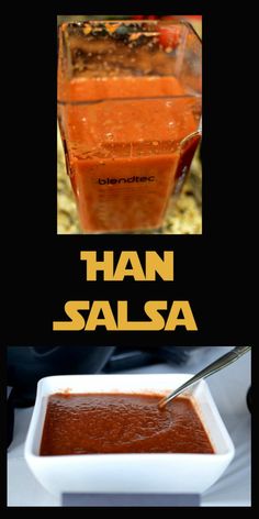 an image of food being made in a blender with the words han salsa above it