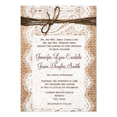 the rustic burlian lace and twine wedding card