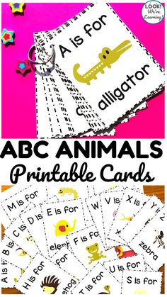 printable alphabet cards with pictures of animals, letters and numbers to help kids learn how to use them